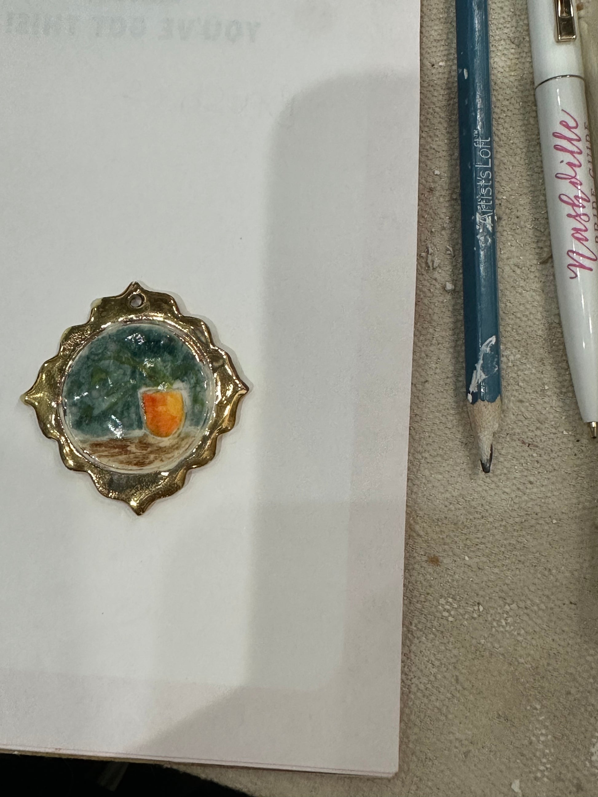Miniature handpainted and handmade porcelain still-life with 22kt gold “frame”